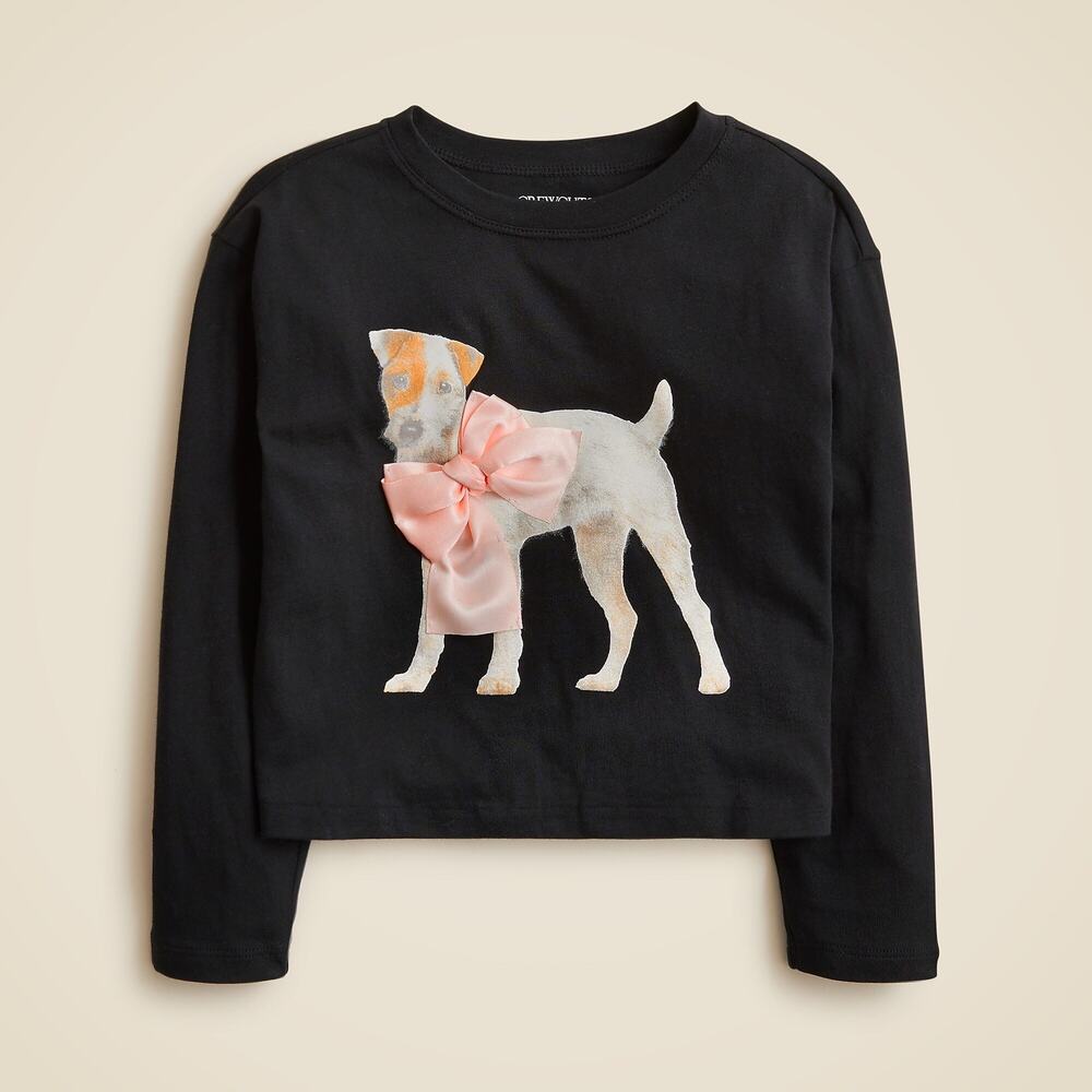 Crewcuts J.Crew Long Sleeve T-Shirt Girl L Black Bow-collared Dog Graphic Cotton
